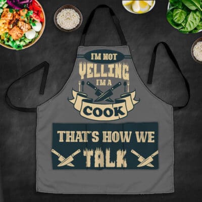 Kitchen Apron Gifts I'm Not Yelling I'm A Cook That's How We Talk Funny Cooking Apron With Three Pockets - Adjustable Neck Strap