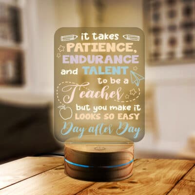 Teacher Gifts Night Light - Thank You Gifts for Teachers, Birthday Teachers Day Appreciation Gifts - Endurance and Talent LED Light