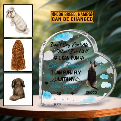 Alternative view of Personalized Clipart Dog Memorial Gifts Don't Cry For Me Mow I'm Ok Heart Shaped Acrylic Plaque Custom Dog Breeds Gifts