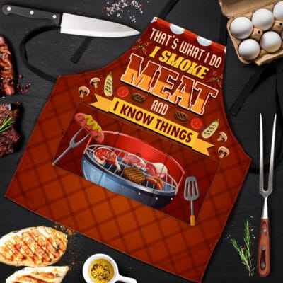 That's What I Do I Smoke Meat And I Know Things Funny BBQ Grilling Cooking Apron With 3 Pockets