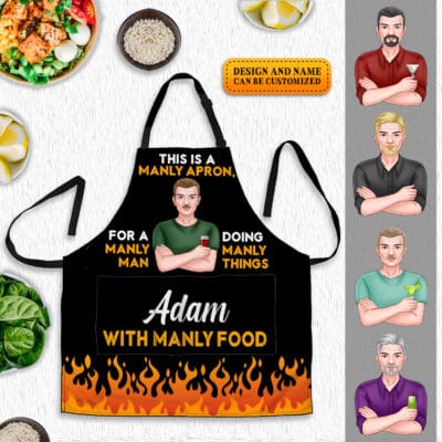 Personalized Aprons For Dad This Is A Manly Apron Funny Cooking Apron With Three Pockets - Adjustable Neck Strap