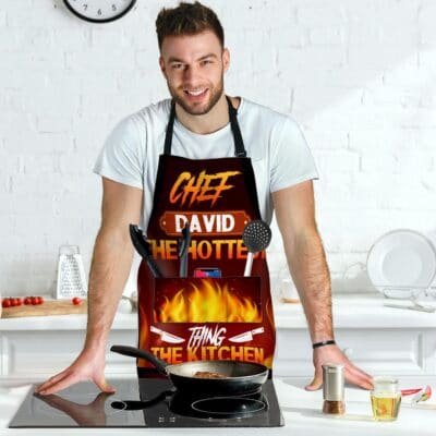 Alternative view of Personalized Kitchen Aprons The Hottest Thing In The Kitchen Funny Cooking Apron With Three Pockets - Adjustable Neck Strap