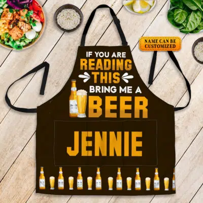 Personalized Aprons For Dad Bring Me A Beer Funny Cooking Apron With Three Pockets - Adjustable Neck Strap
