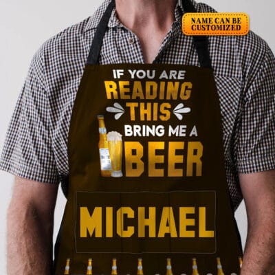 Alternative view of Personalized Aprons For Dad Bring Me A Beer Funny Cooking Apron With Three Pockets - Adjustable Neck Strap