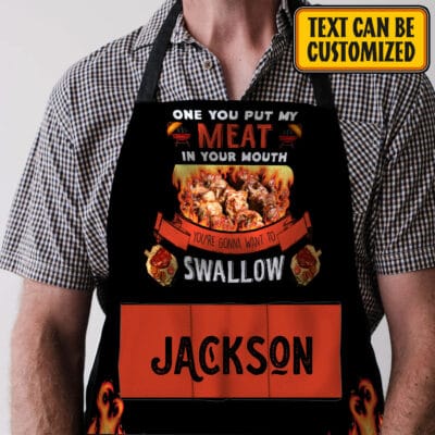 Alternative view of Personalized Aprons For Dad Once You Put My Meat in Your Mouth Funny Cooking Apron With Three Pockets - Adjustable Neck Strap