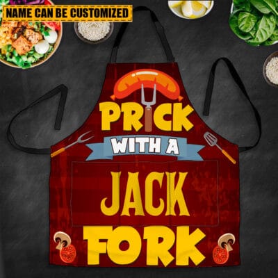 Personalized Aprons For Dad Prick With A Fork Funny Cooking Apron With Three Pockets - Adjustable Neck Strap
