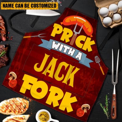 Alternative view of Personalized Aprons For Dad Prick With A Fork Funny Cooking Apron With Three Pockets - Adjustable Neck Strap