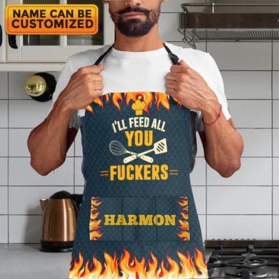 Alternative view of Personalized Aprons For Dad I'll Feed All You Fuckers Funny Cooking Apron With Three Pockets - Adjustable Neck Strap
