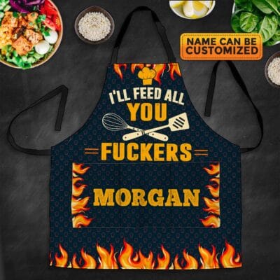 Personalized Aprons For Dad I'll Feed All You Fuckers Funny Cooking Apron With Three Pockets - Adjustable Neck Strap