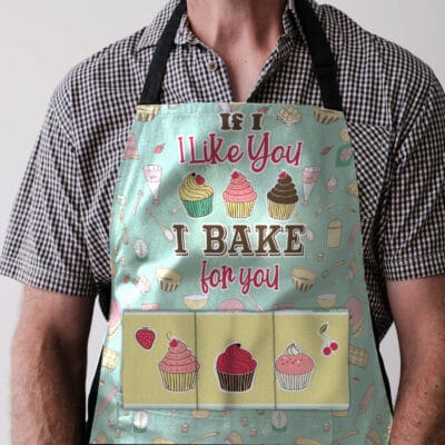 Kitchen Apron Gifts If I Like You I Bake For You Funny Cooking Apron with Three Pockets - Adjustable Neck Strap
