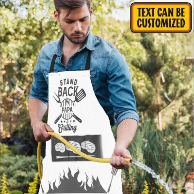 Alternative view of Personalized Aprons For Dad Stand Back Papa Is Grilling Funny Cooking Apron With Three Pockets - Adjustable Neck Strap