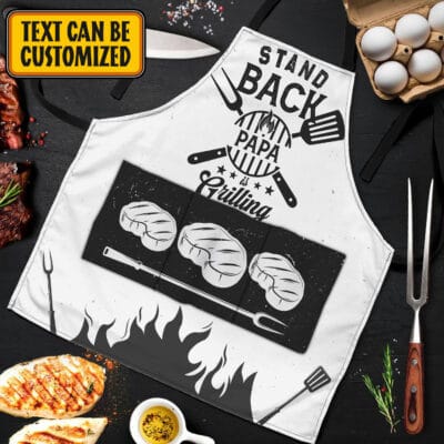 Personalized Aprons For Dad Stand Back Papa Is Grilling Funny Cooking Apron With Three Pockets - Adjustable Neck Strap