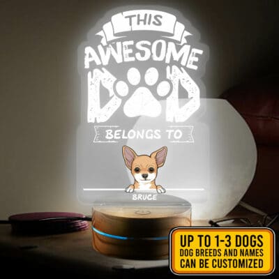 Personalized Dog Breeds Night Light This Awesome Dad Belongs To LED Night Light Multi Color - Bedroom Decor