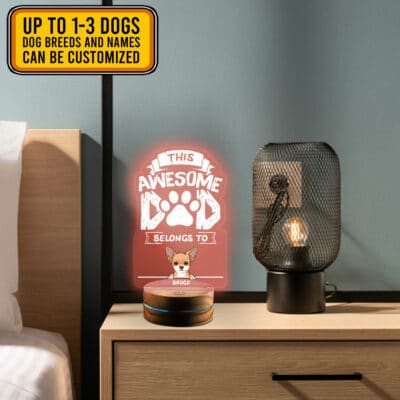 Alternative view of Personalized Dog Breeds Night Light This Awesome Dad Belongs To LED Night Light Multi Color - Bedroom Decor