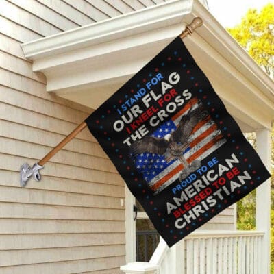 Alternative view of I Stand For Our Flag I Kneel For The Cross 4th Of July American Outdoor Indoor Decorative Garden Flag