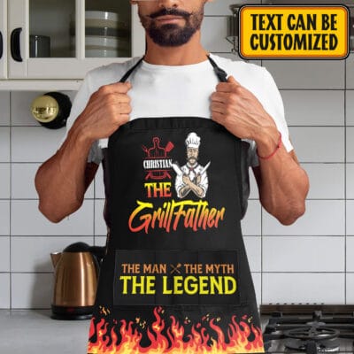 Alternative view of Personalized The GrillFather The Man The Myth Legend Three Pocket Apron - Aprons For Men Grill Cooking BBQ Kitchen Chef Apron