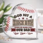 Personalized God Hit A Home Run When He Made You Our Dad Heart Acrylic Plaque - Baseball Dad Gifts Decoration