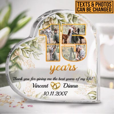 Personalized Happy Anniversary 15th Wedding Gift for Couples Heart Acrylic Plauqe - Custom Anniversary Keepsake Paperweight Gifts