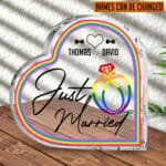 Personalized LGBT Wedding Just Married Heart Acrylic Plaque - Gay Wedding Two Husbands Gift