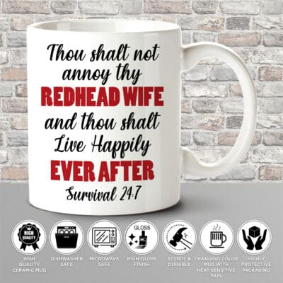Alternative view of Thou Salt Not Annoy Thy Redhead Wife And Thou Salt Live Happily Ever After Funny Ceramic Coffee Mug - Beer Stein
