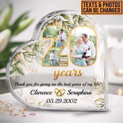 Personalized Happy Anniversary 20th Wedding Gift for Couples Heart Acrylic Plauqe - Custom Anniversary Keepsake Paperweight Gifts