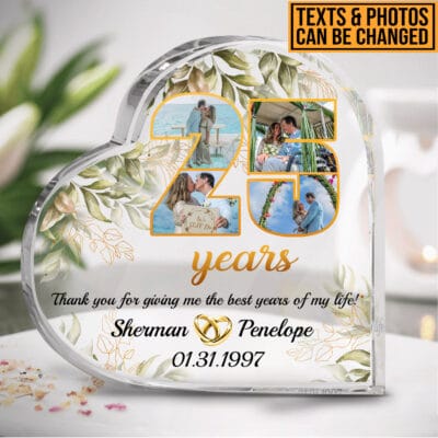 Personalized Happy Anniversary 25th Wedding Gift for Couples Heart Acrylic Plauqe - Custom Anniversary Keepsake Paperweight Gifts