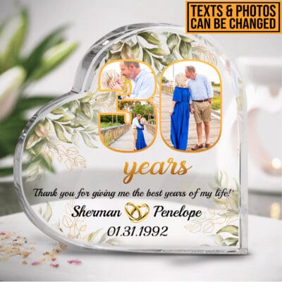 Personalized Happy Anniversary 30th Wedding Gift for Couples Heart Acrylic Plaque - Custom Anniversary Keepsake Paperweight Gifts