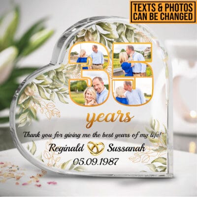 Personalized Happy Anniversary 35th Wedding Gift for Couples Heart Acrylic Plaque - Custom Anniversary Keepsake Paperweight Gifts