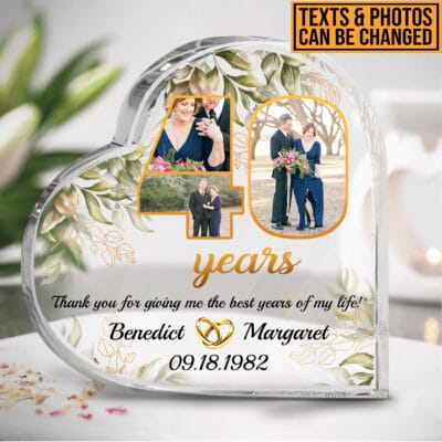 Personalized Happy Anniversary 40th Wedding Gift for Couples Heart Acrylic Plaque - Custom Anniversary Keepsake Paperweight Gifts