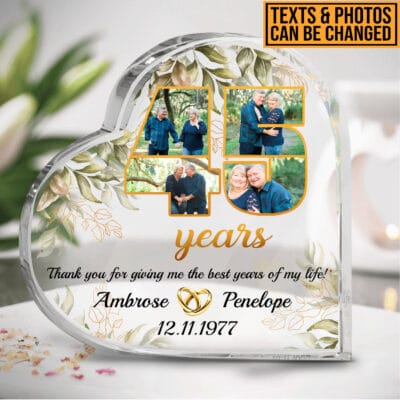 Personalized Happy Anniversary 45th Wedding Gift for Couples Heart Acrylic Plaque - Custom Anniversary Keepsake Paperweight Gifts