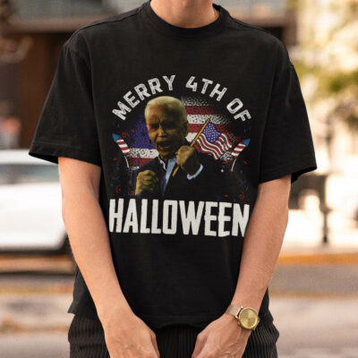 Alternative view of Merry 4th Of July Halloween Biden Horror T-Shirt - Funny Biden Halloween Tee