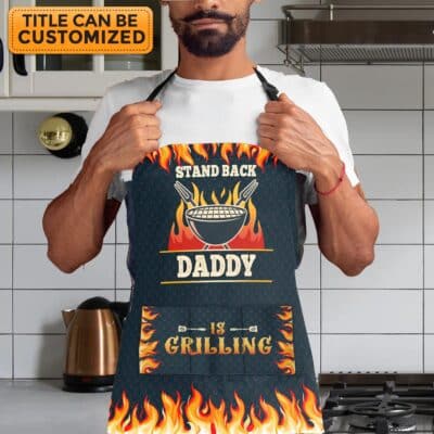 Alternative view of Personalized Stand Back Papa Is Grilling Funny Cooking Apron With 3 Pockets - Funny Grandpa Apron - Dad Grilling Gifts