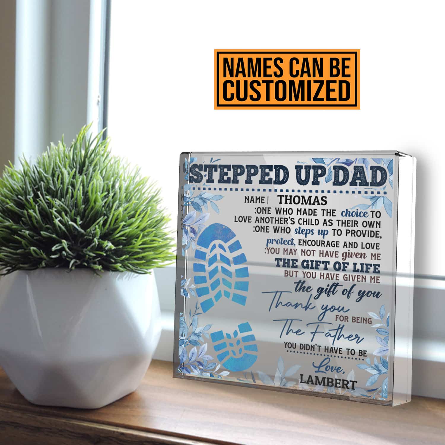 Personalized Name Stepped Up Dad Acrylic Plaque. Happy Father's Day