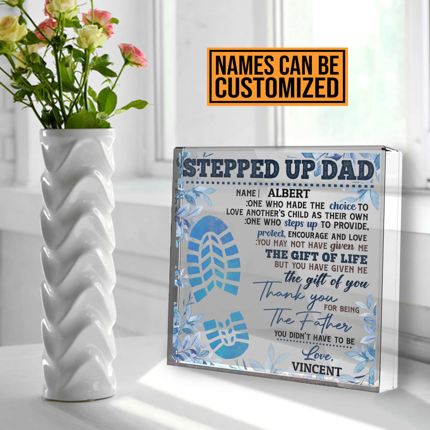 Personalized Name Stepped Up Dad Acrylic Plaque. Happy Father's Day