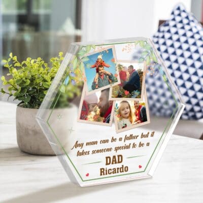 Alternative view of Personalized Photo Gifts for Dad Any Man Can Be a Father Hexagon Shaped Acrylic Plaque, Birthday Gift For Dad