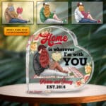 Personalized Anniversary Gifts Home Is Wherever I'm With You Heart Shaped Acrylic Plaque, Custom Clipart Couple Gifts
