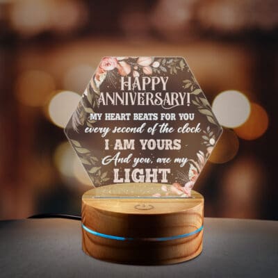 Happy Anniversary, My Heart Beats for You Every Second of The Clock, I am Yours and You are My Light - NIGHT LIGHT for Wife Husband