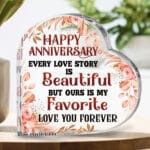 Anniversary Wedding Gift for Her for Wife Husband - Happy Anniversary End Love Story Is Beautiful Crystal Heart Acrylic Marriage Keepsake Paperweight