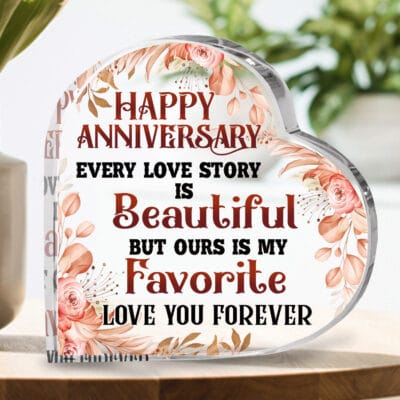 Anniversary Wedding Gift for Her for Wife Husband - Happy Anniversary End Love Story Is Beautiful Crystal Heart Acrylic Marriage Keepsake Paperweight