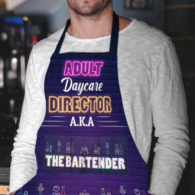 Alternative view of Funny Bartending Apron, Bartender Apron, Bartender Gift, Barista Apron, Barmen, Adult Daycare Director A.K.A The Bartender