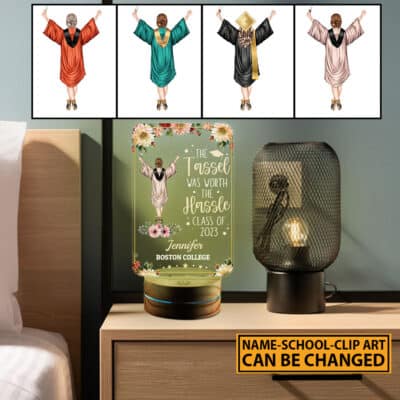 Alternative view of Personalized Character The Tassel Was Worth Hassle Night Light Class Of 2023 - Custom Graduation Gifts Masters LED Light for Daughter Son Niece