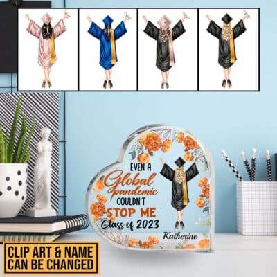 Alternative view of Personalized People Even A Global Pandemic Heart Acrylic - Graduation Gifts for Her Him - Custom Class of 2023 Keepsake and Paperweight