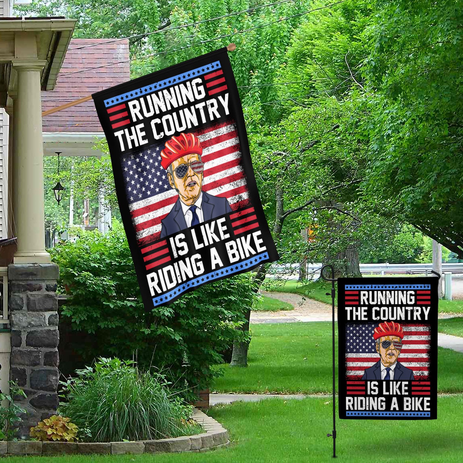 3VT. Running The Country Flag Garden & House Mockup 1