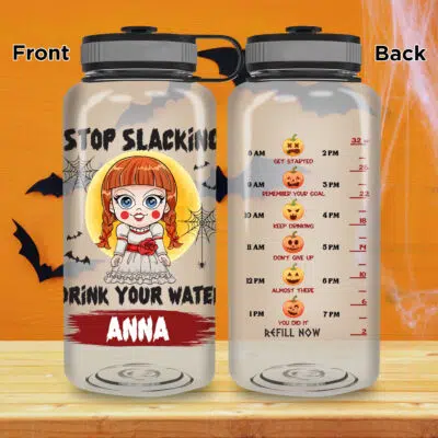 Personalized Halloween Water Bottle with Time Marker Stop Slacking Drink Your Water Motivational Fitness Sports Horror Bottle