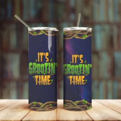 It's Grootin' Time Funny Glitter Skinny Vacuum Insulated Tumbler with Lid - Funny Christmas Halloween Double Wall Vacuum Sporty Travel Coffee Mugs Cup