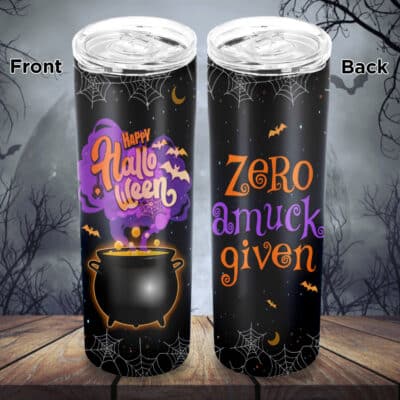 Zero Amuck Given Hocus Halloween Three Witch Skinny Tumbler Cup with Lid - Double Wall Vacuum Sporty Travel Coffee Mug