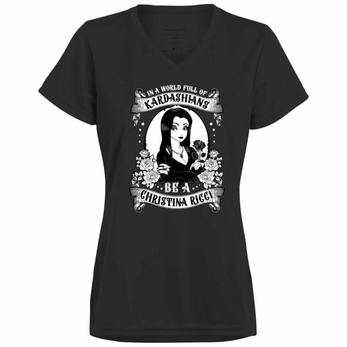 ricci 2, Black, Ladies’ Moisture-Wicking V-Neck Tee
