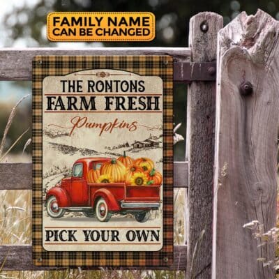 Personalized Farm Fresh Pumpkins Pick Your Own Decorative Metal Sign - Indoor Outdoor Decor