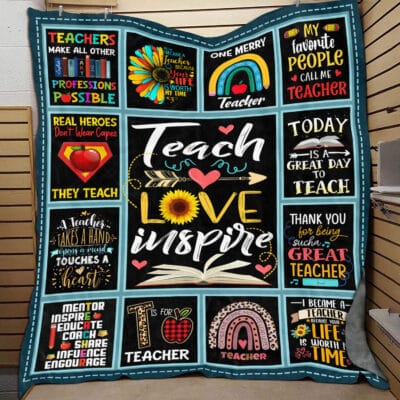 Teach Love Inspire Teacher Appreciation Fleece Blanket - Sherpa Blanket - Teacher Gifts Blanket