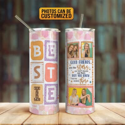 Personalized Photo Bestie Skinny Tumbler Gifts for Her - Good Friends are Like Stars Stainless Steel Insulated Tumbler with Lid - Bestie Coffee Mug